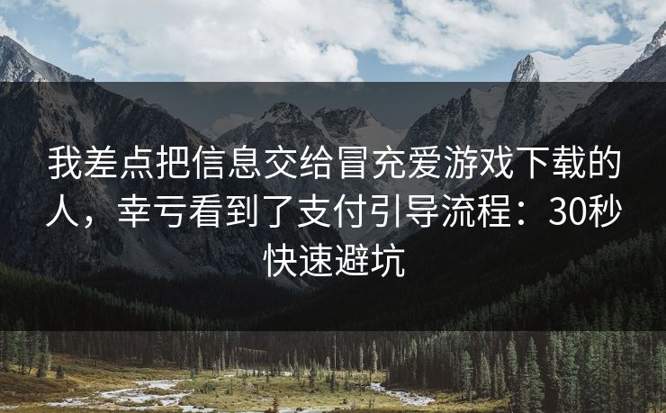我差点把信息交给冒充爱游戏下载的人，幸亏看到了支付引导流程：30秒快速避坑