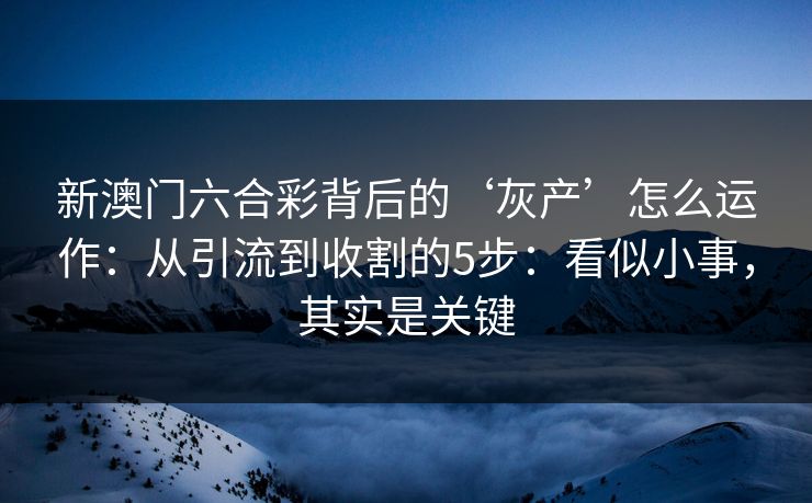 新澳门六合彩背后的‘灰产’怎么运作：从引流到收割的5步：看似小事，其实是关键