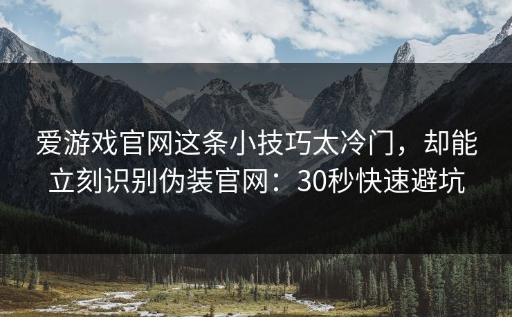 爱游戏官网这条小技巧太冷门，却能立刻识别伪装官网：30秒快速避坑